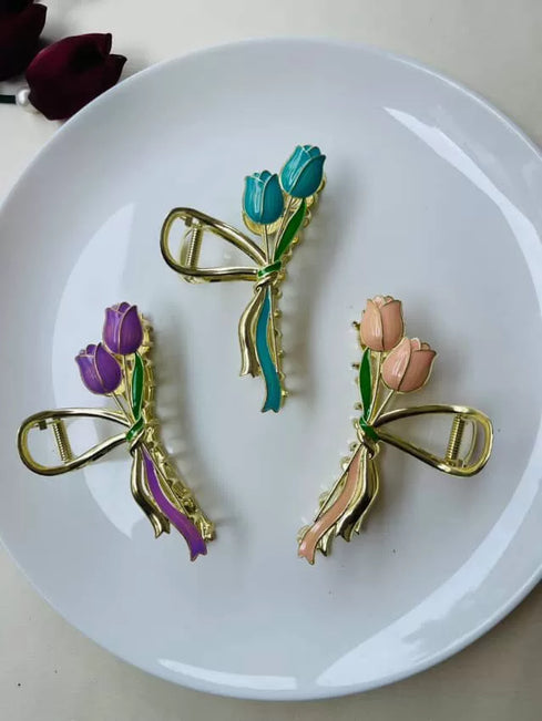 Elegant Purple Tulip Metal Hair Clip 🌷 (purple) | High-Quality Floral Accessory | KidsBestie