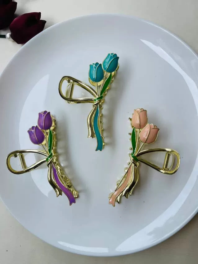 Elegant Purple Tulip Metal Hair Clip 🌷 (purple) | High-Quality Floral Accessory | KidsBestie
