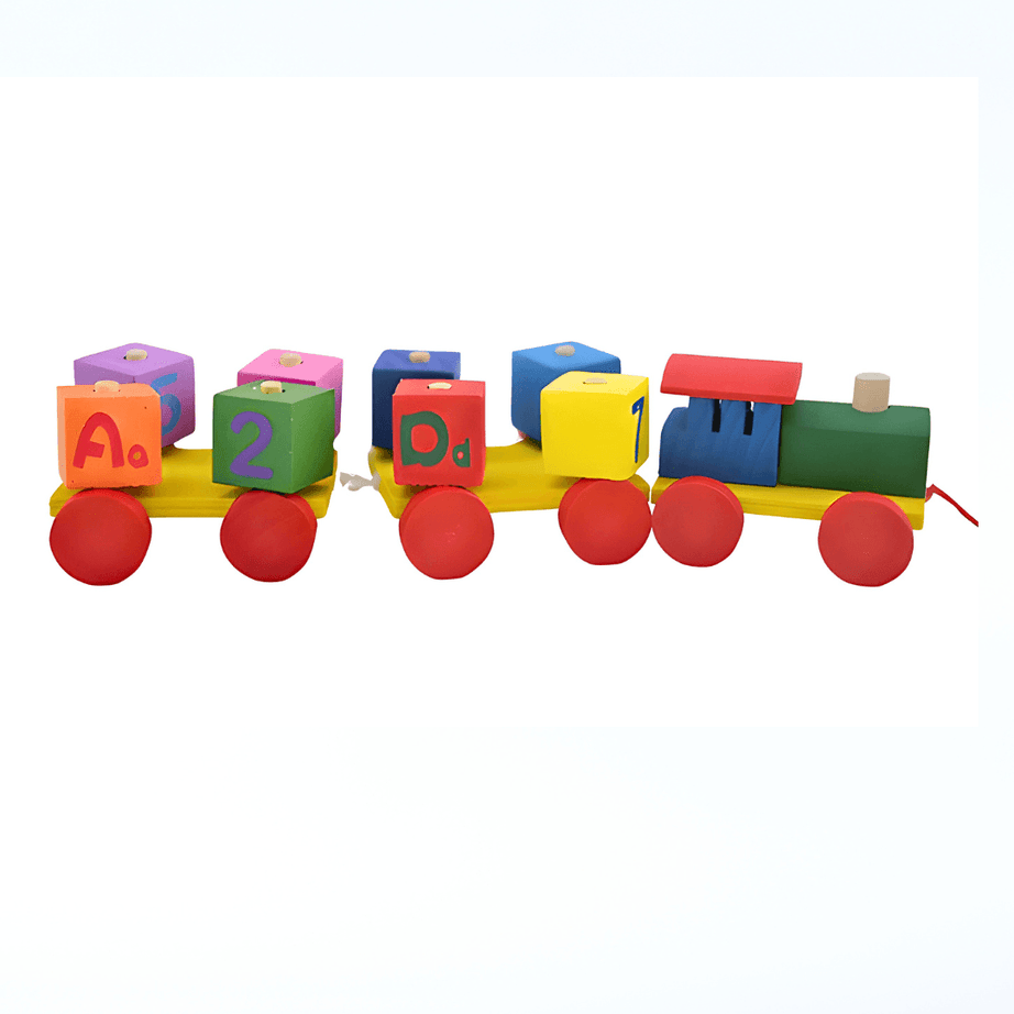 Whirlwind Three Carriage Train Wooden Toy Alphabet & Number - Kids Bestie