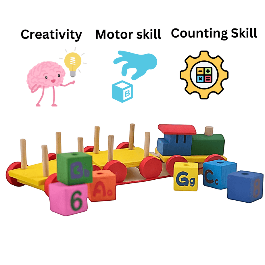 Whirlwind Three Carriage Train Wooden Toy Alphabet & Number - Kids Bestie