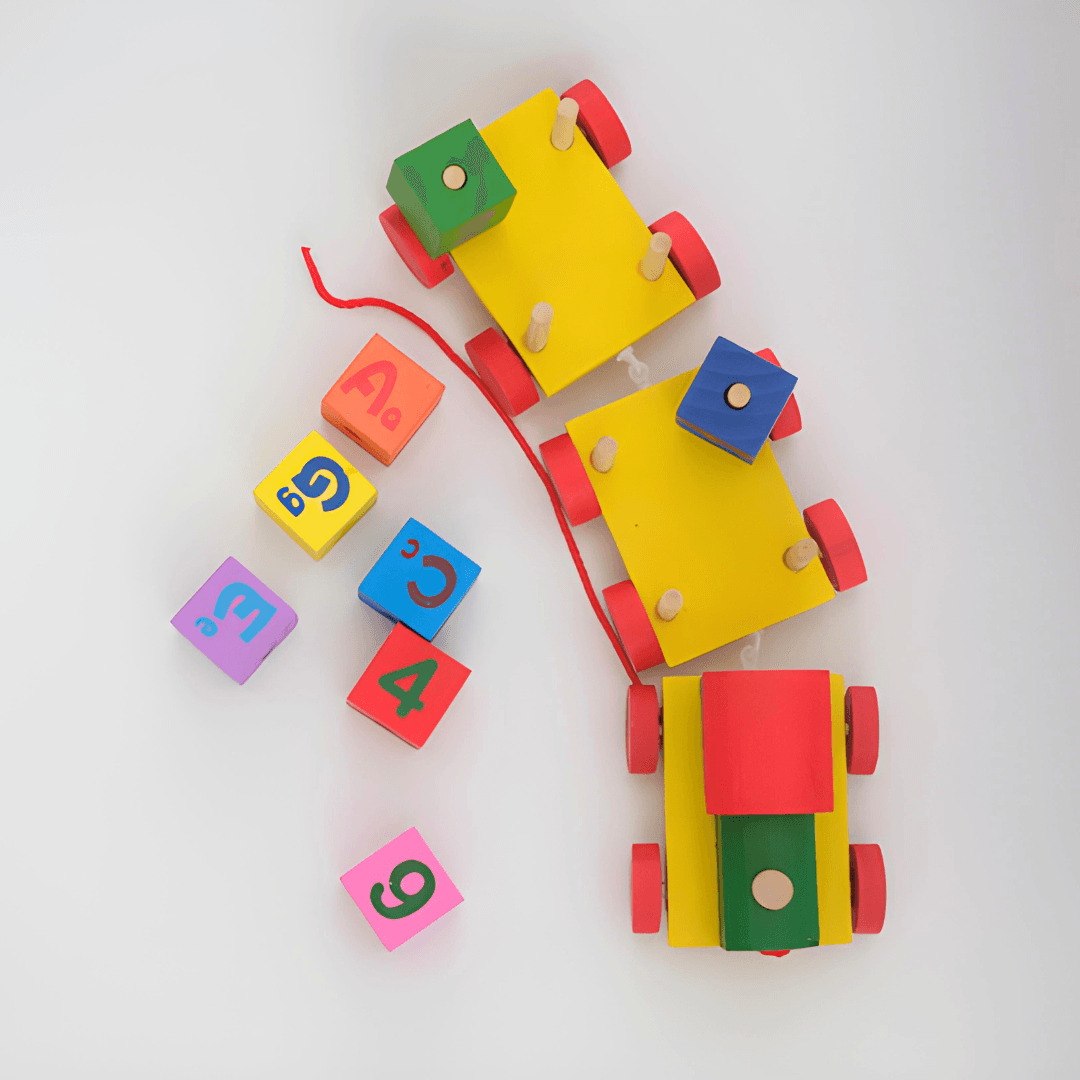 Whirlwind Three Carriage Train Wooden Toy Alphabet & Number - Kids Bestie