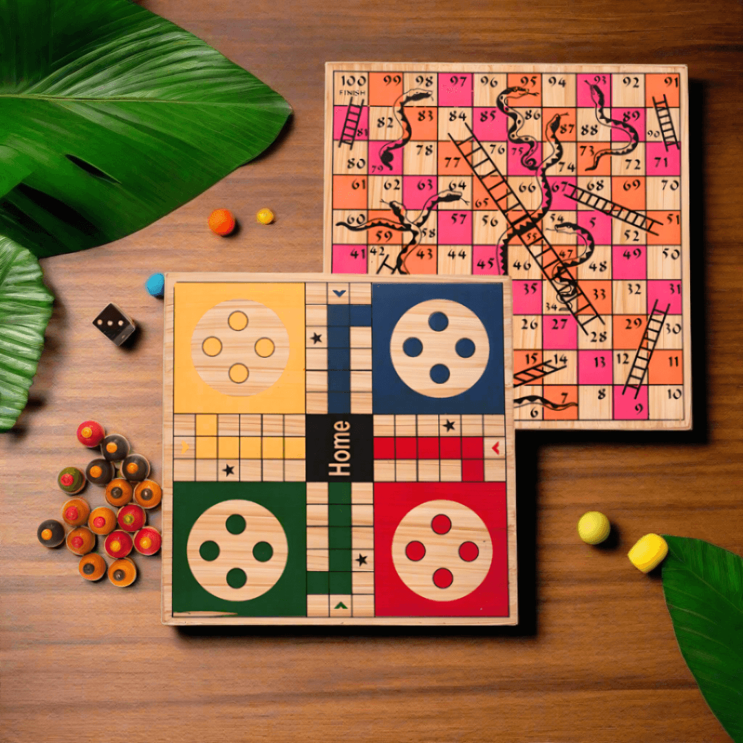 Wooden 2 in 1 Ludo Snakes and Ladders-1 Board - Kids Bestie