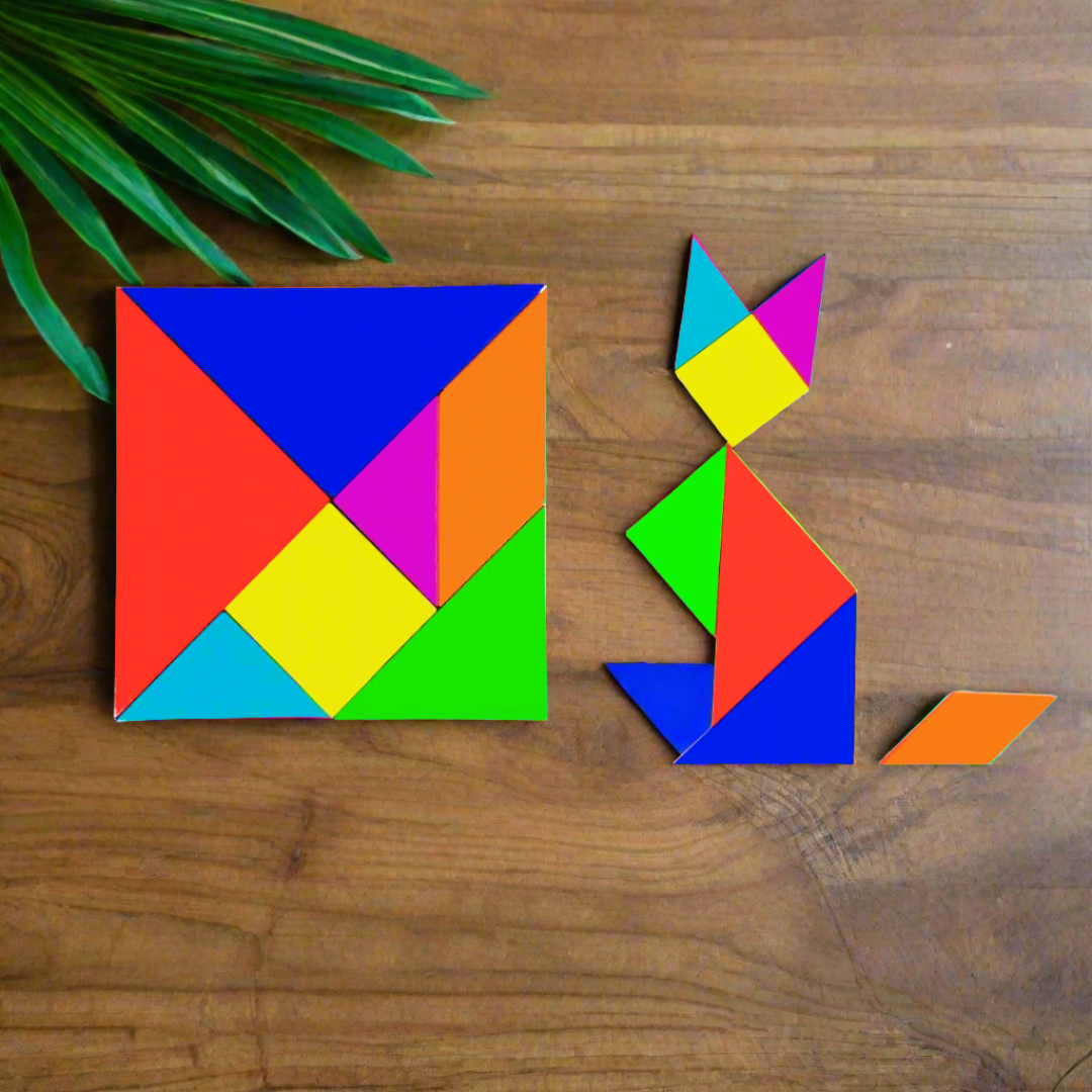 Wooden 7 Piece Tangram Mini Puzzle-1(Random colours will be send) - Kids Bestie