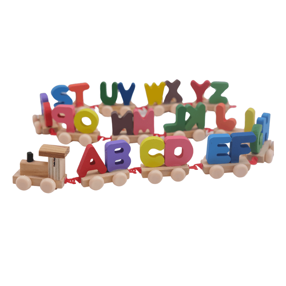 Wooden Alphabet Letters Train A-Z English Vocabulary Building Train Set Early Educational Toys Kids 2+ Years for Boys & Girls AZ Pack of Multi Color - Kids Bestie