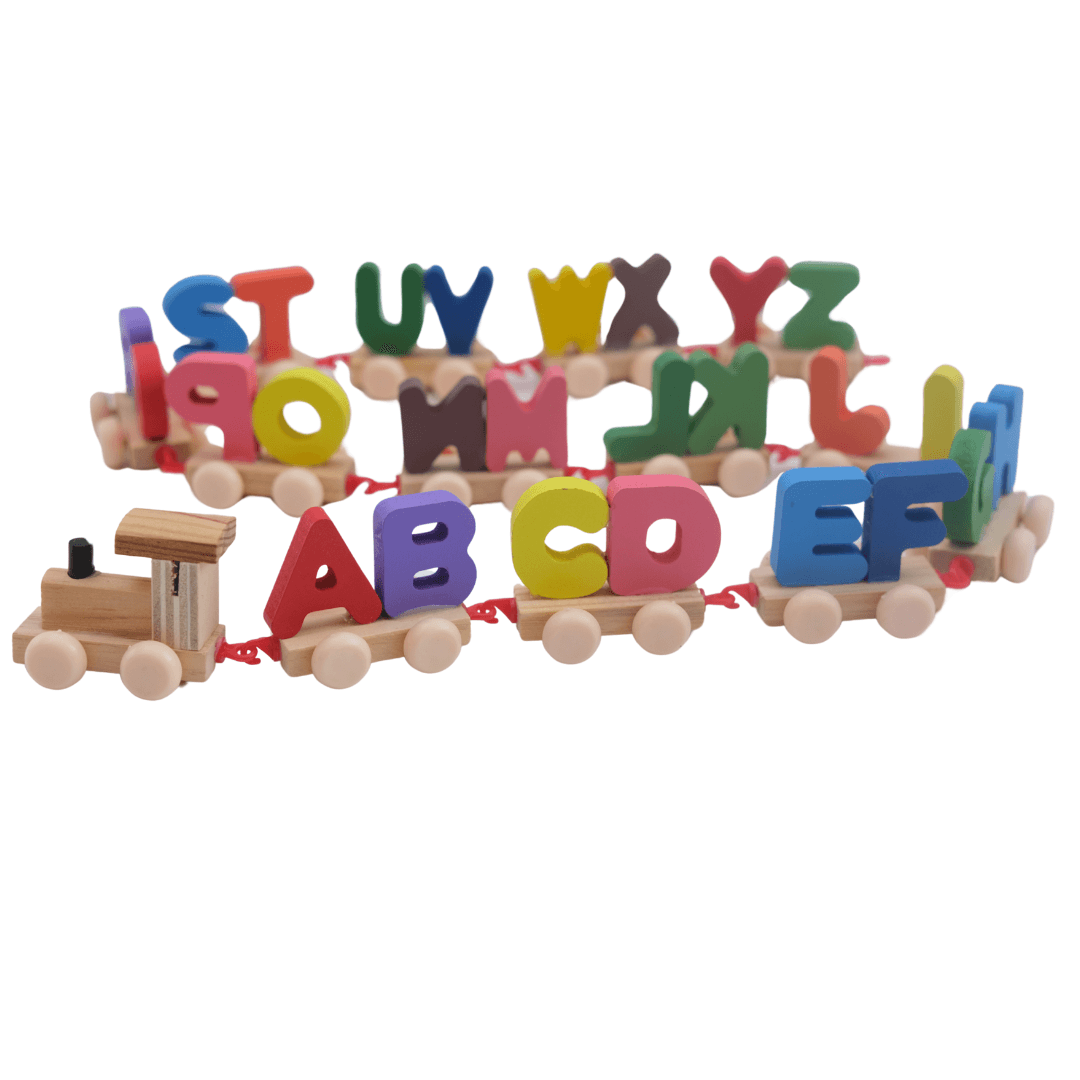 Wooden Alphabet Letters Train A-Z English Vocabulary Building Train Set Early Educational Toys Kids 2+ Years for Boys & Girls AZ Pack of Multi Color - Kids Bestie