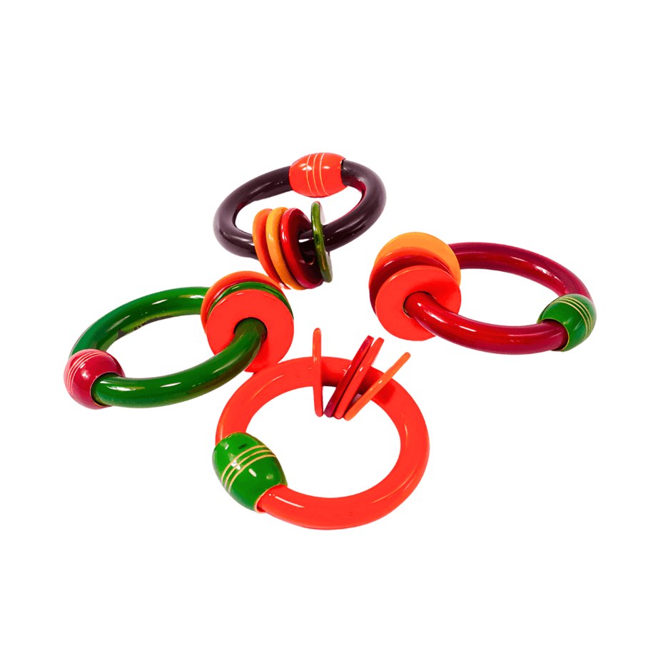 Wooden Bangle Rattle with 4 Rings-Multicolour for Kids Age 6-12 Months(Set of 4) - Kids Bestie
