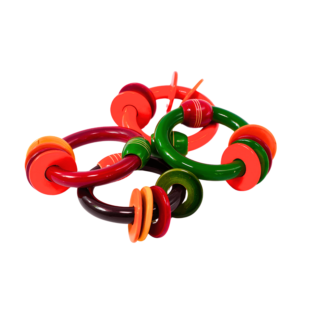 Wooden Bangle Rattle with 4 Rings-Multicolour for Kids Age 6-12 Months(Set of 4) - Kids Bestie