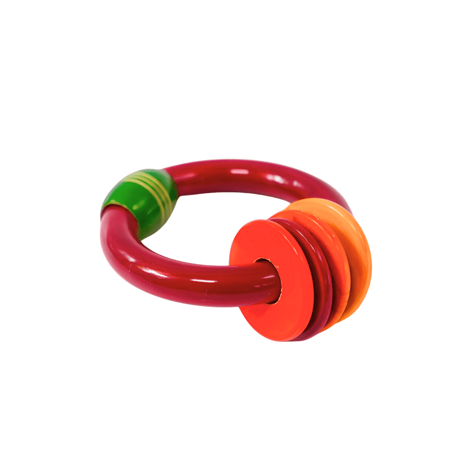 Wooden Bangle Rattle with 4 Rings-Multicolour for Kids Age 6-12 Months(Set of 4) - Kids Bestie