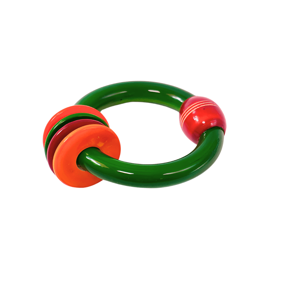 Wooden Bangle Rattle with 4 Rings-Multicolour for Kids Age 6-12 Months(Set of 4) - Kids Bestie