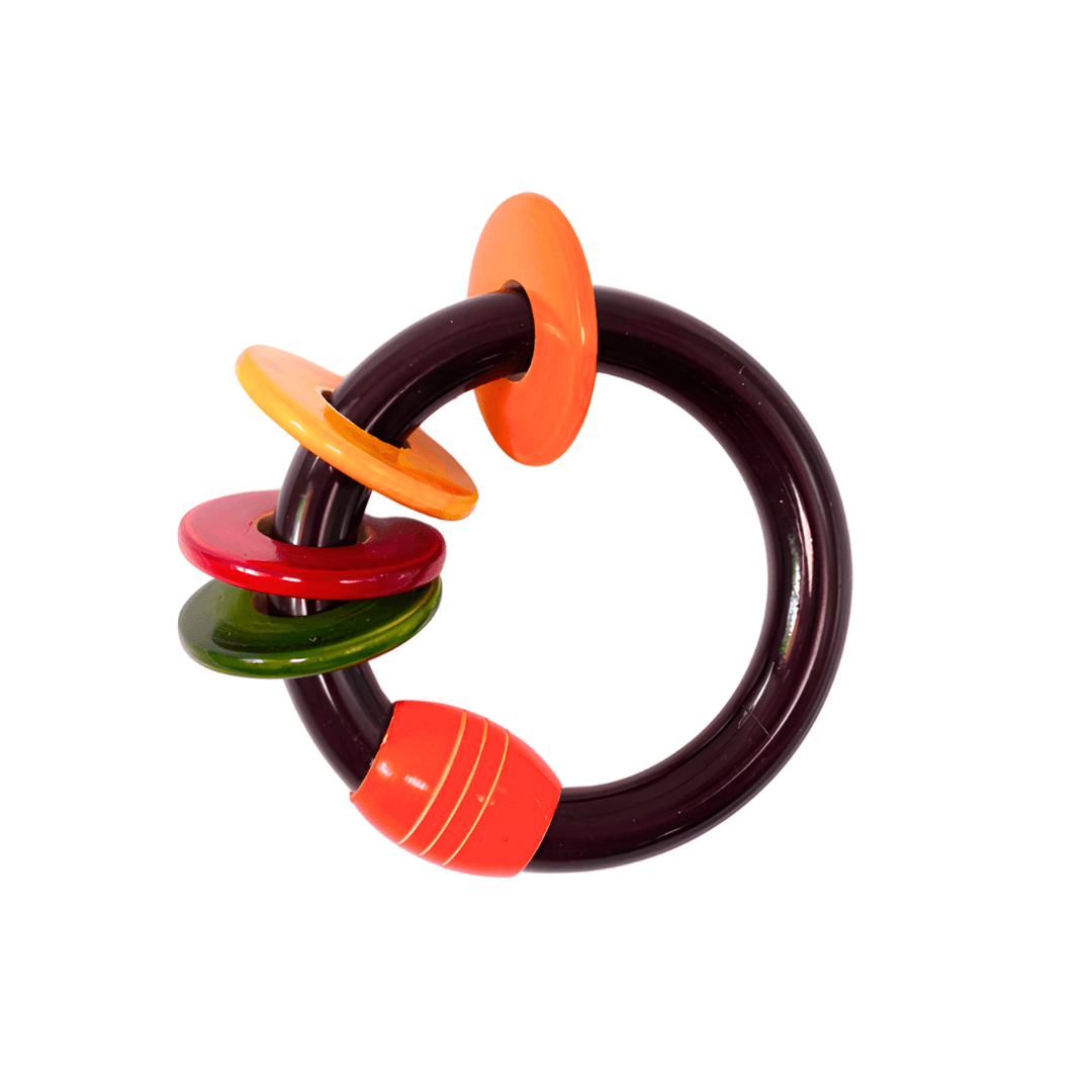 Wooden Bangle Rattle with 4 Rings-Multicolour for Kids Age 6-12 Months(Set of 4) - Kids Bestie