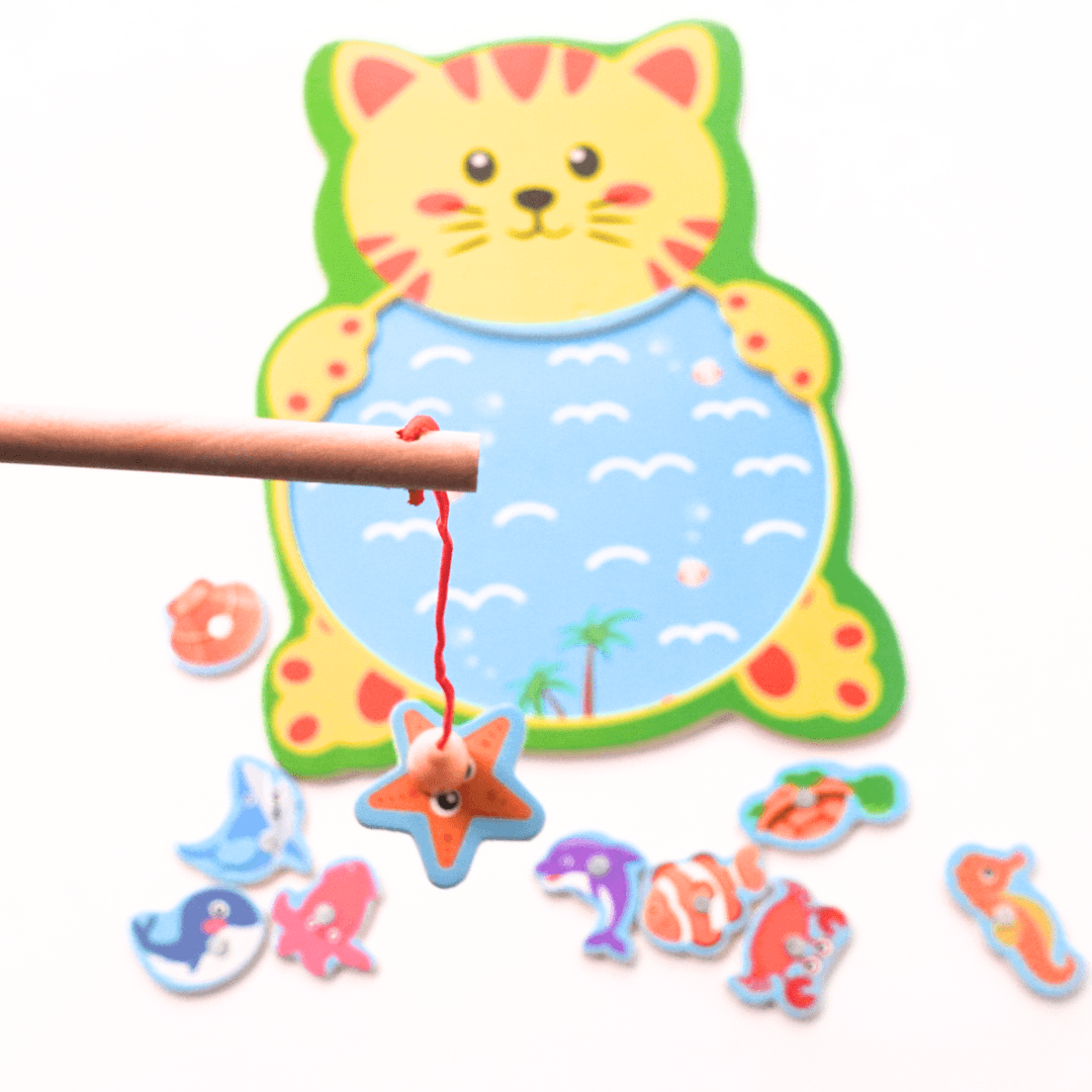 Wooden Cat Shaped Fishing - Pack of 1 - Kids Bestie