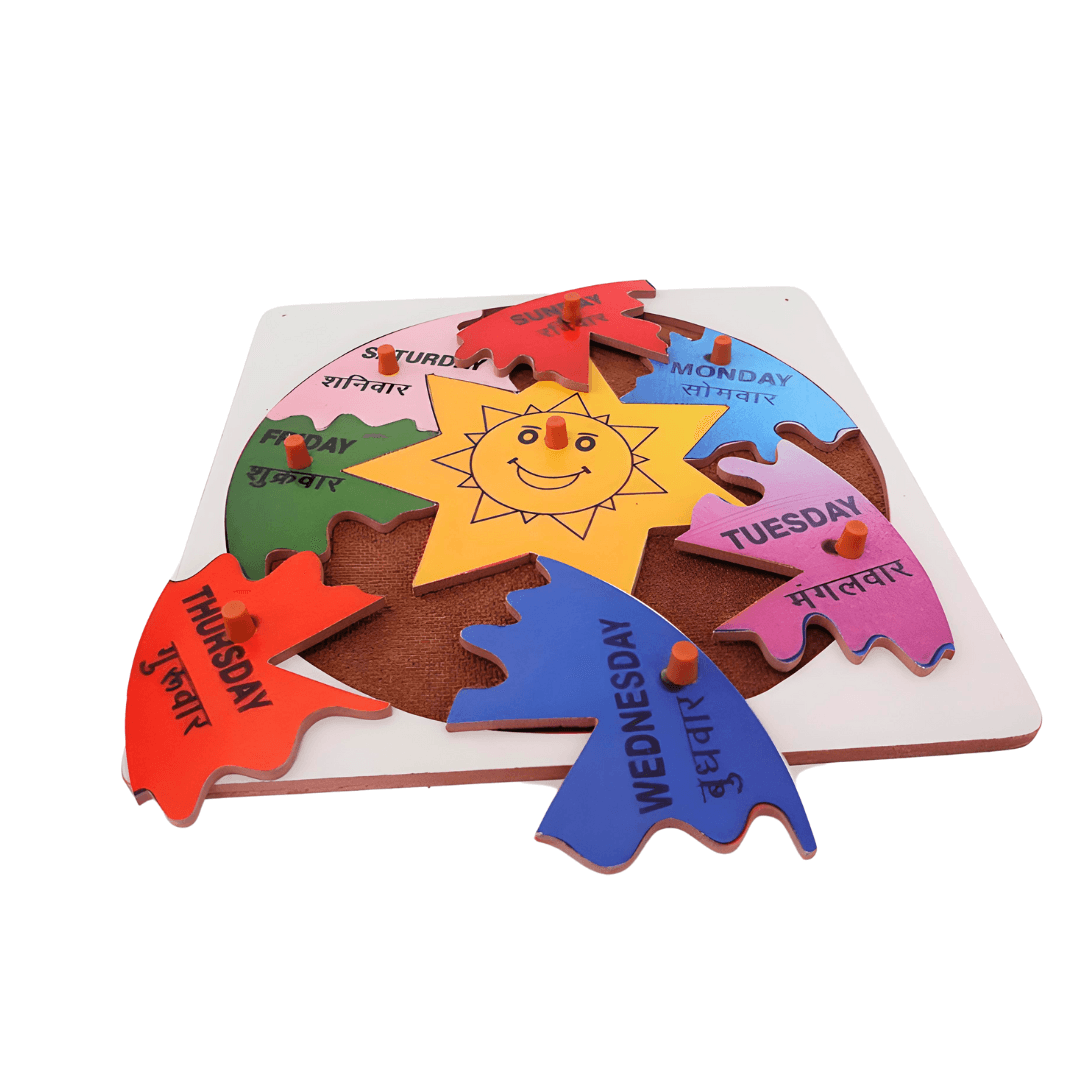 Wooden Day Puzzle Board Learning Puzzle Board for Kids above 3 years(Hindi) - Kids Bestie