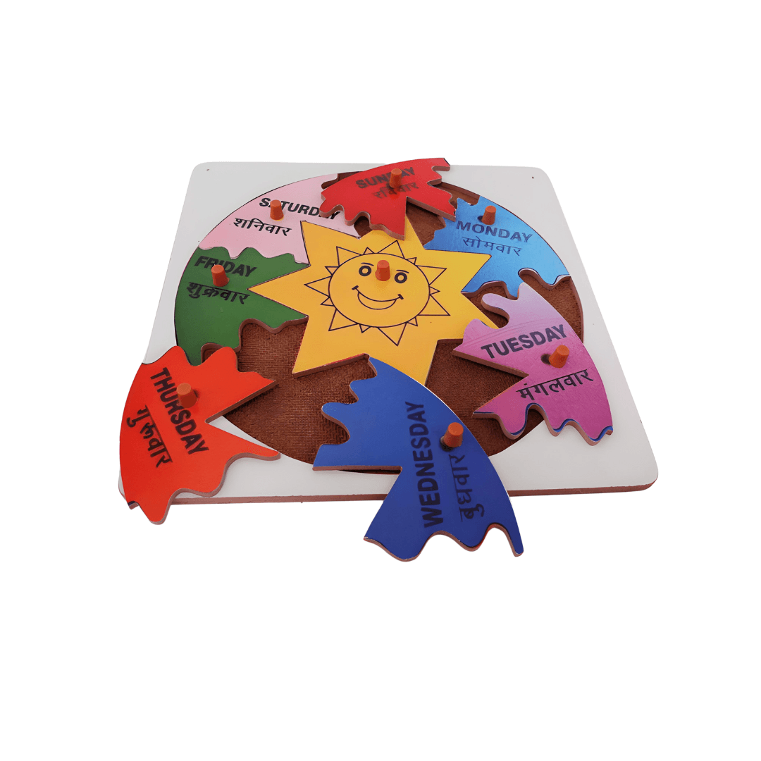 Wooden Day Puzzle Board Learning Puzzle Board for Kids above 3 years(Hindi) - Kids Bestie