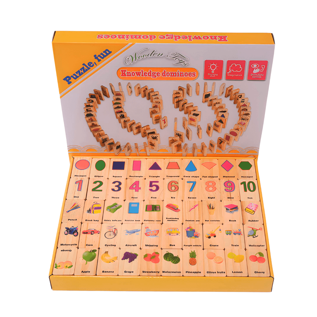 Wooden Dominoes Puzzle Learning Toy - Kids Bestie