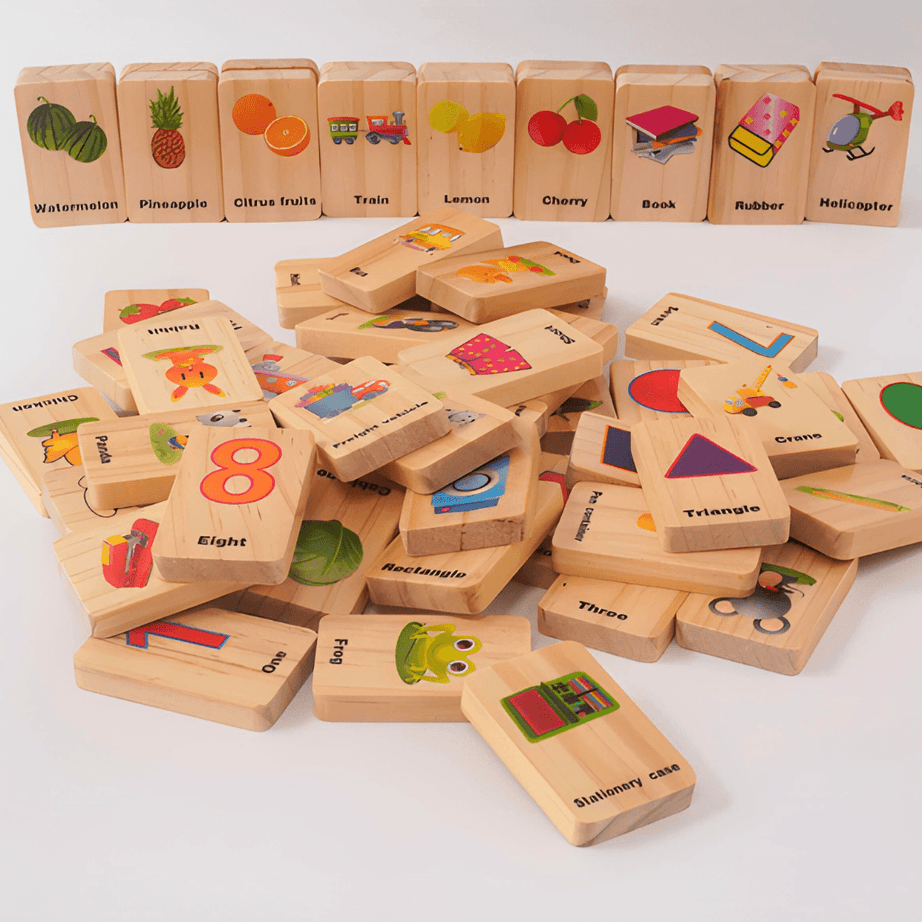 Wooden Dominoes Puzzle Learning Toy - Kids Bestie