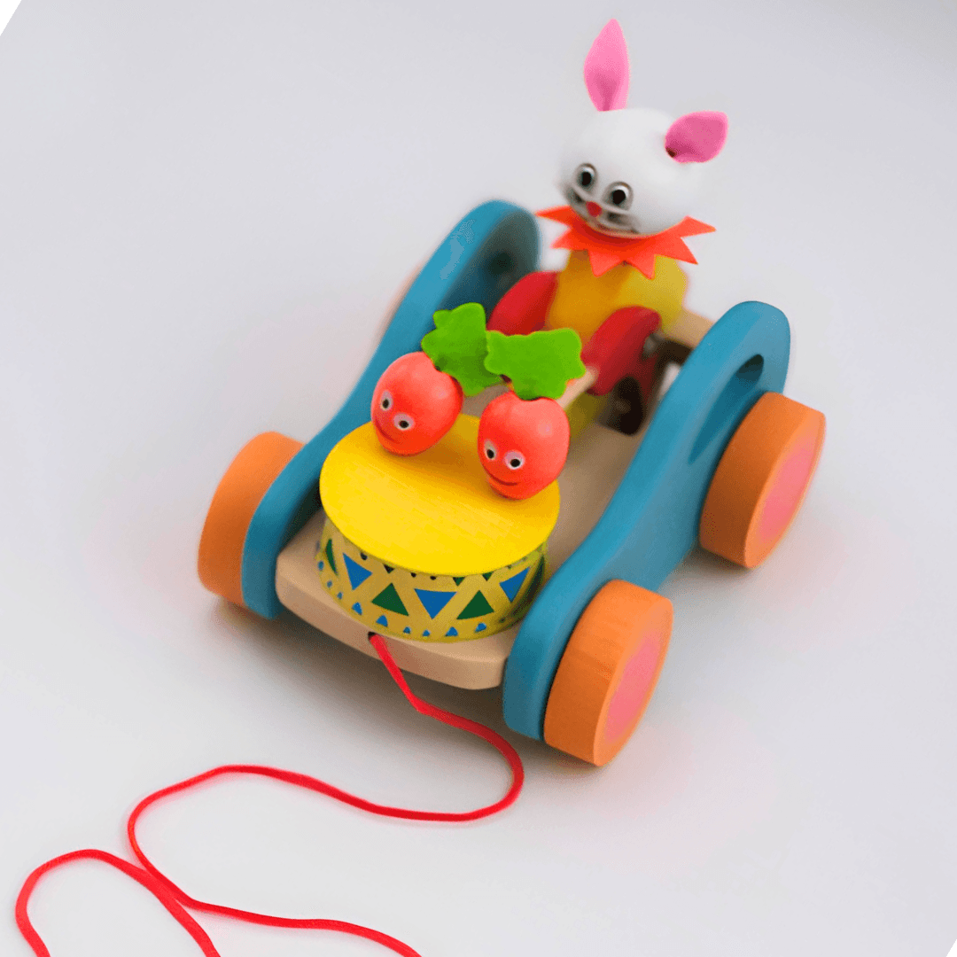 Wooden Drum Musical Pull Along Toy, (Pack of 1)- Rabbit - Kids Bestie