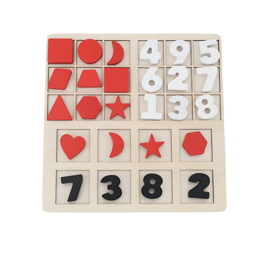 Wooden Geometric Number Matching Game - Kids Bestie