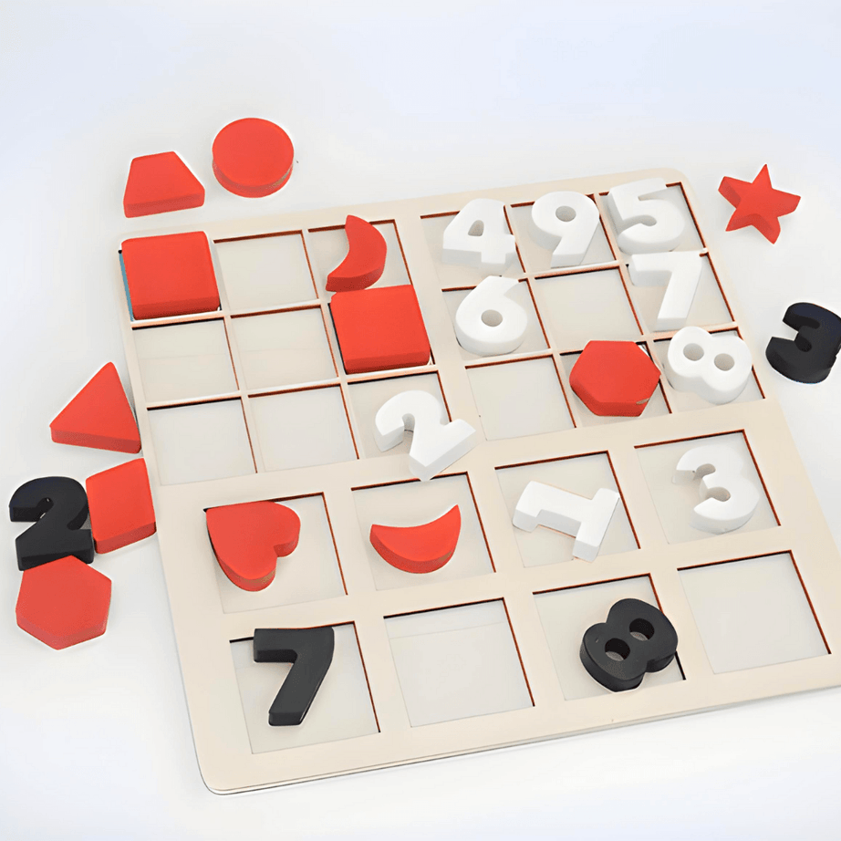 Wooden Geometric Number Matching Game - Kids Bestie