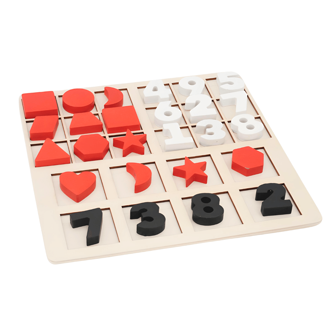 Wooden Geometric Number Matching Game - Kids Bestie