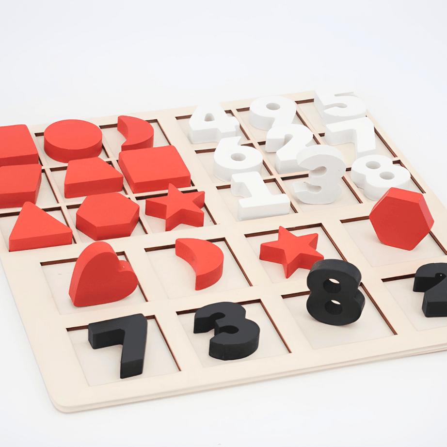 Wooden Geometric Number Matching Game - Kids Bestie