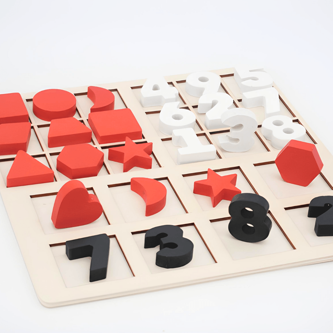 Wooden Geometric Number Matching Game - Kids Bestie