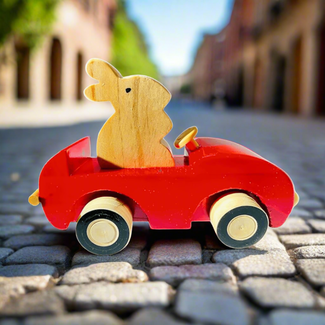 Wooden Rabbit in a Car-1 (Random colour will be send) - Kids Bestie