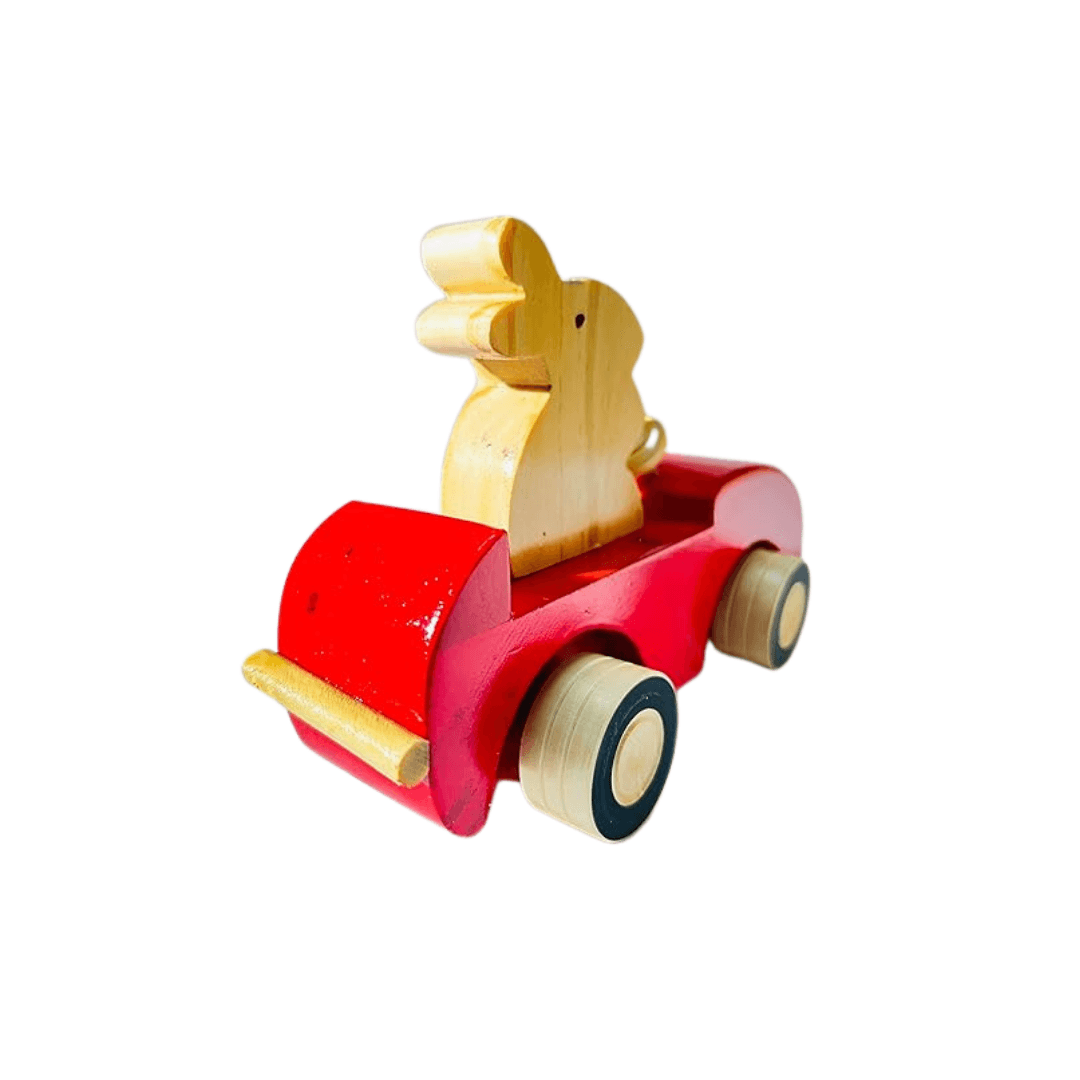 Wooden Rabbit in a Car-1 (Random colour will be send) - Kids Bestie