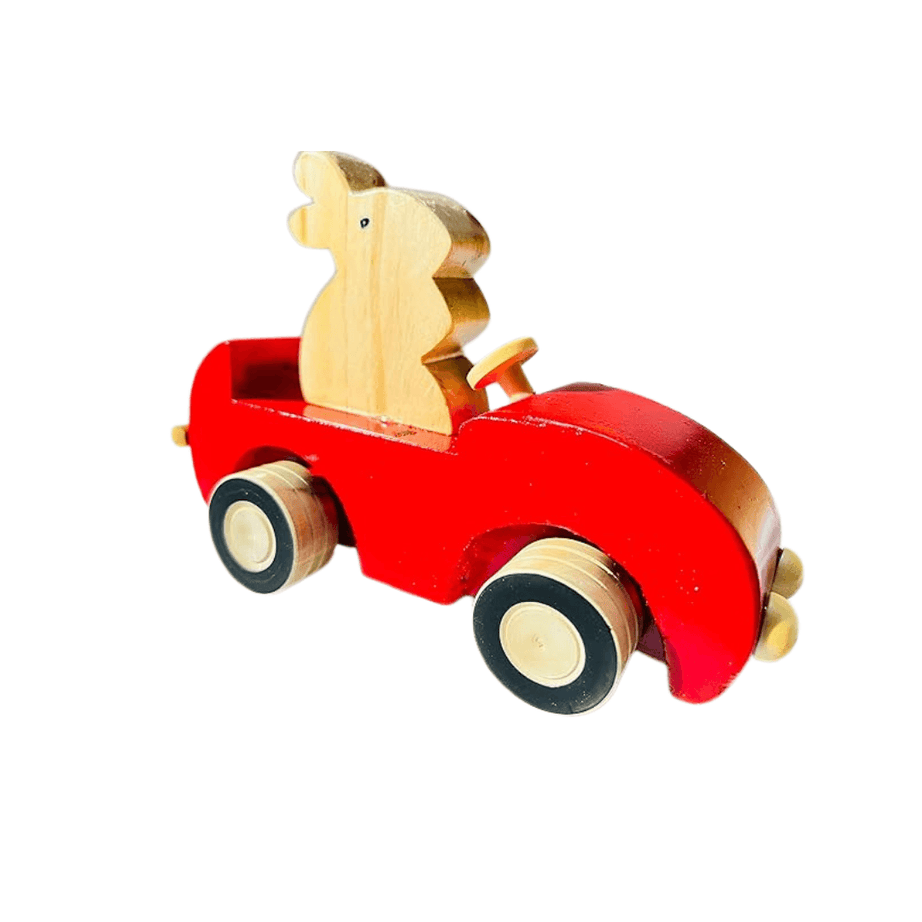 Wooden Rabbit in a Car-1 (Random colour will be send) - Kids Bestie