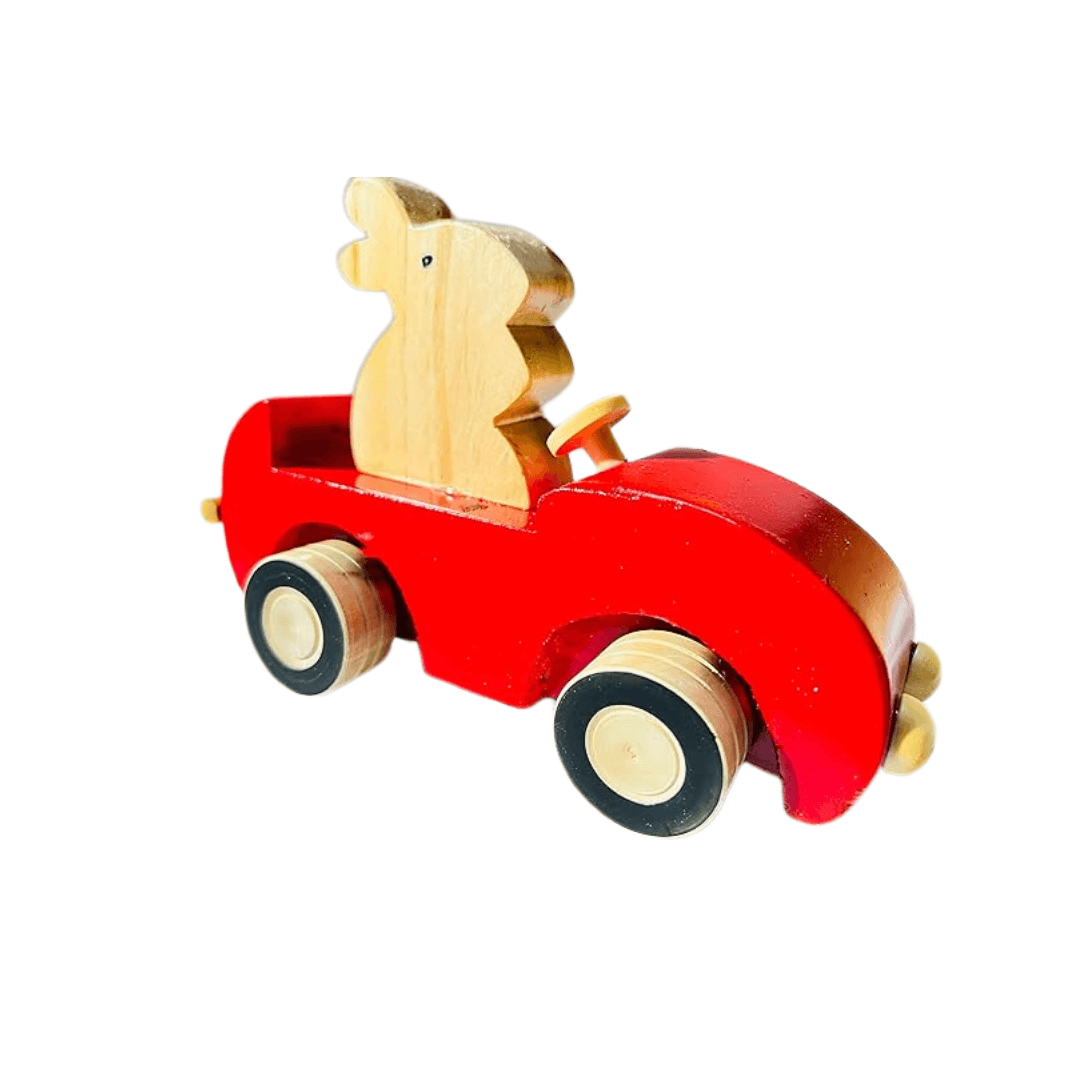 Wooden Rabbit in a Car-1 (Random colour will be send) - Kids Bestie