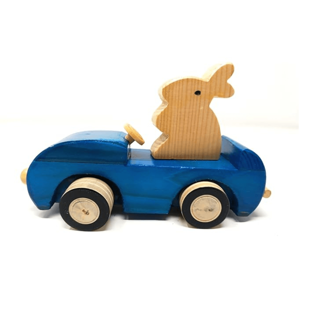 Wooden Rabbit in a Car-1 (Random colour will be send) - Kids Bestie