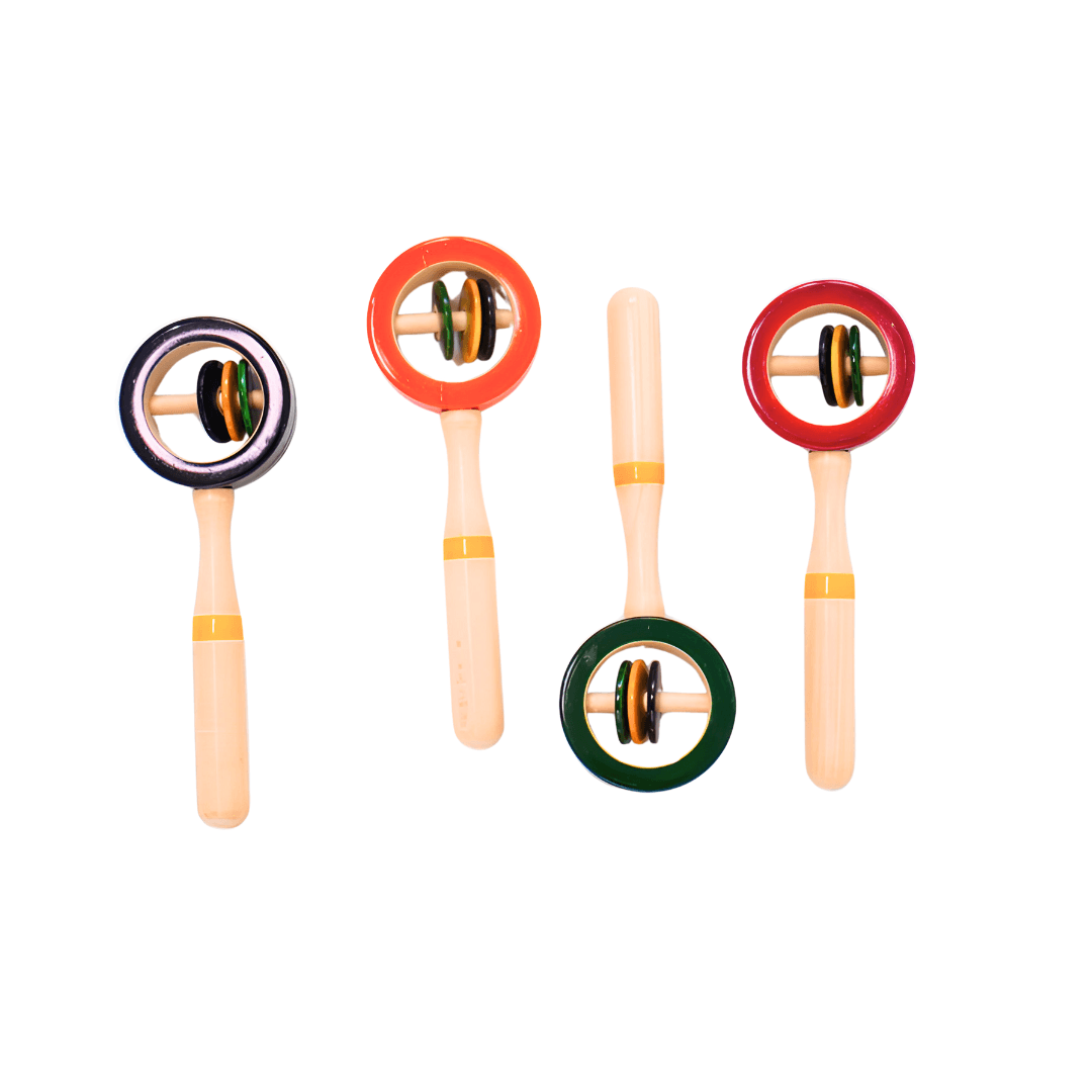 Wooden Rattles Toys with Rings for Baby 0 to 6 Months - Set of 4 pcs - Kids Bestie