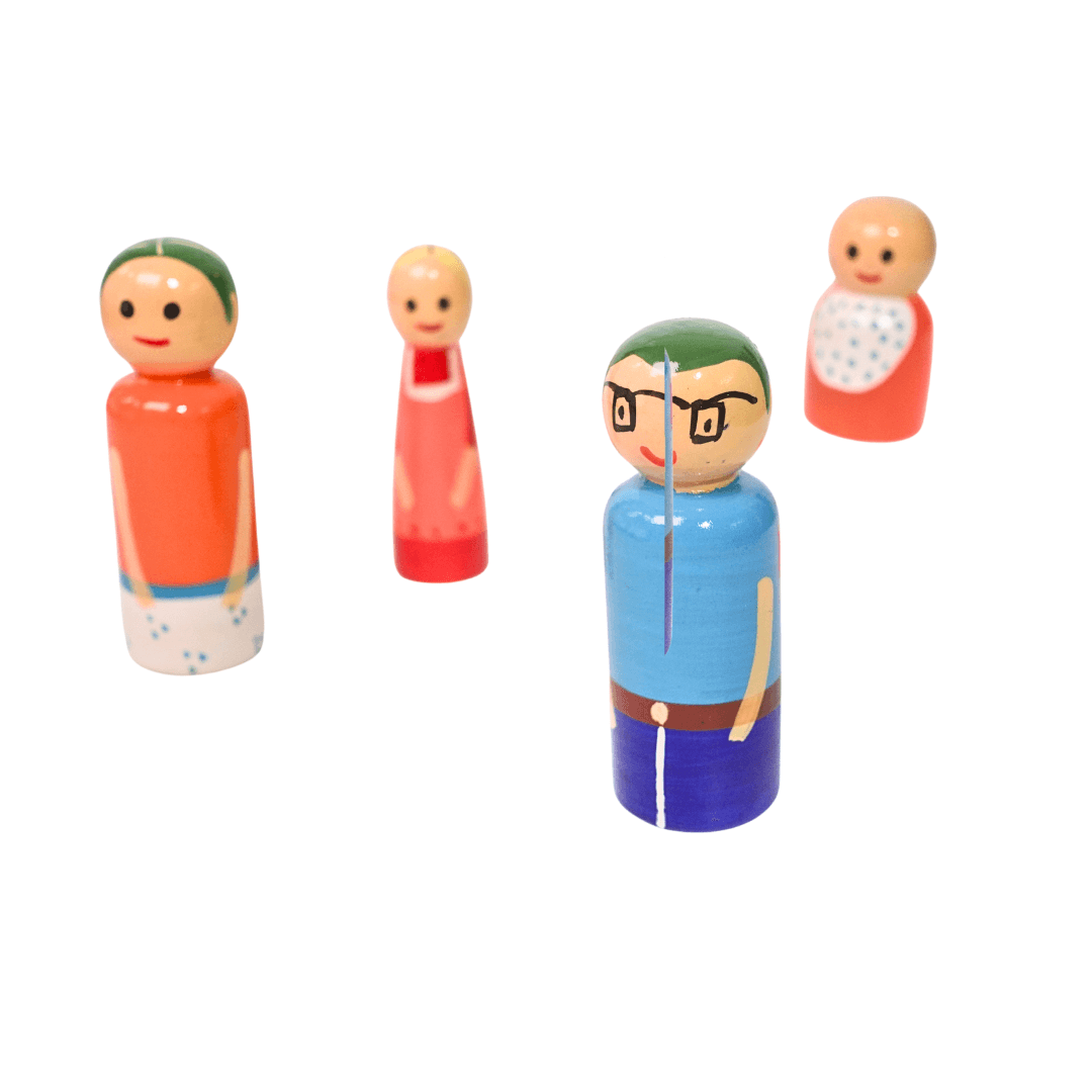 Wooden Set of 4 Family Dolls, Decorative Showpiece - Kids Bestie