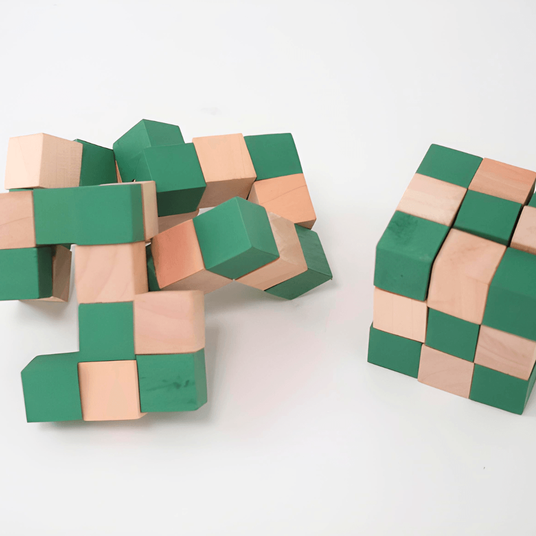 Wooden Snake Cube Twist Puzzle Toy - Green - Kids Bestie