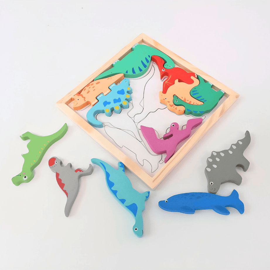Wooden Stacking Sorting Jigsaw Puzzle Animal Dinosaur Puzzle(Square) for Kids Montessori Knowledgeable Toys for Boys and Girls - Kids Bestie