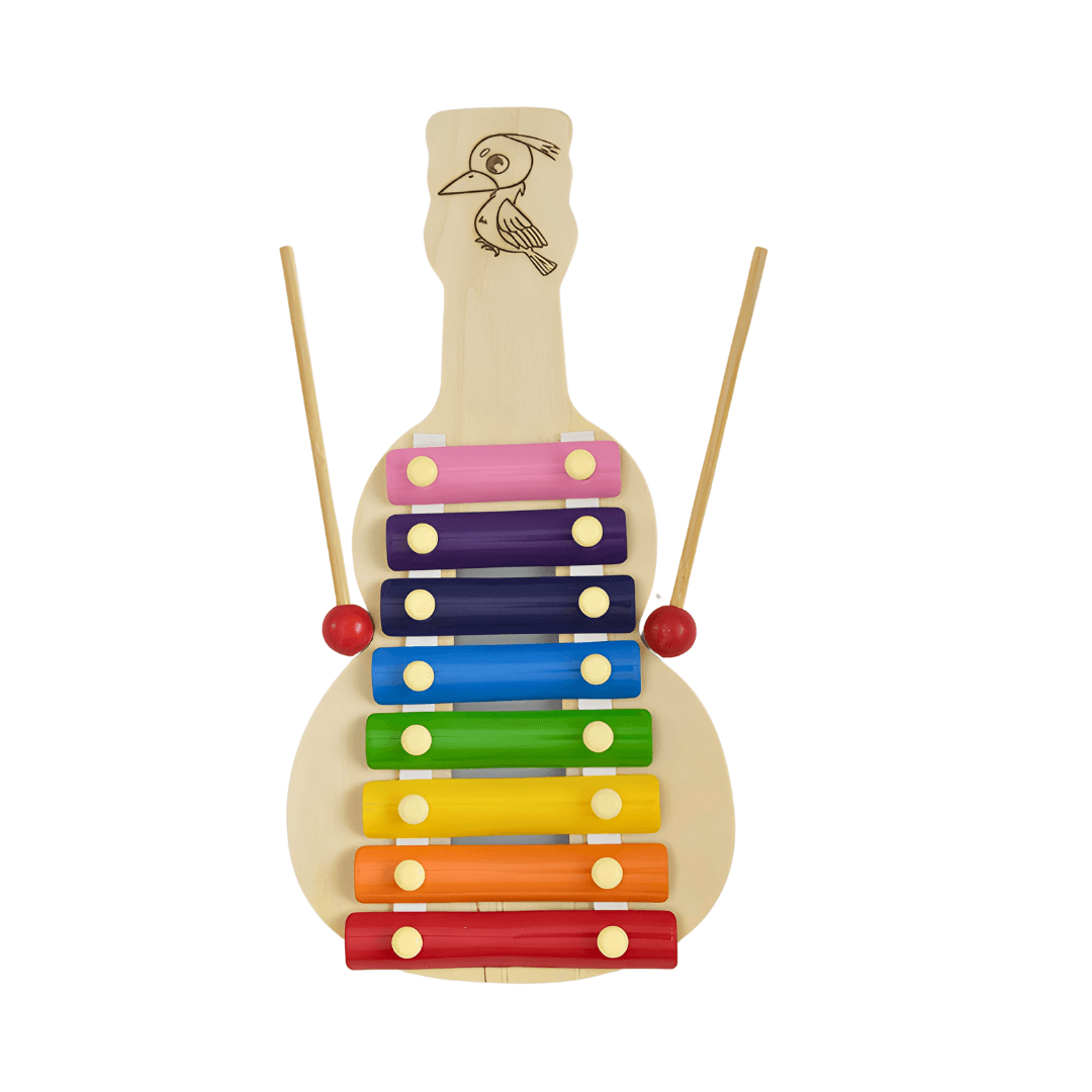 Wooden Xylophone Big Musical Toy Guitar Shaped 1 with 8 Note, Multicolour, 3+, 1 Xylophone, 2 Sticks Brand - Kids Bestie