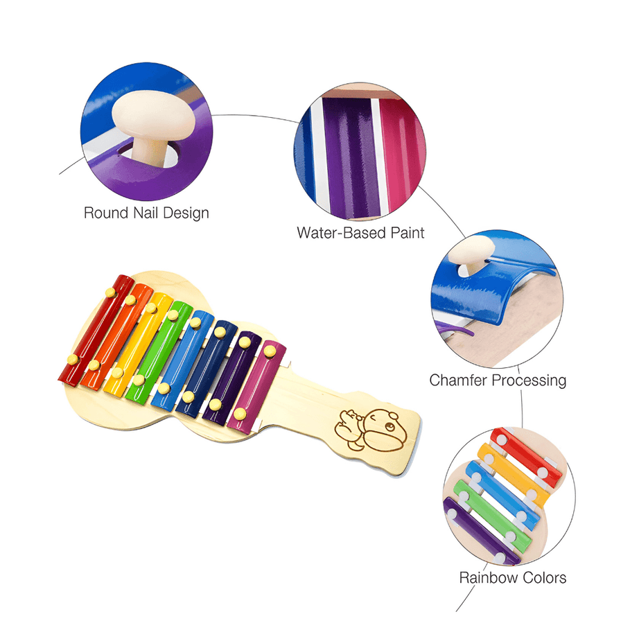 Wooden Xylophone Big Musical Toy Guitar Shaped 1 with 8 Note, Multicolour, 3+, 1 Xylophone, 2 Sticks Brand - Kids Bestie