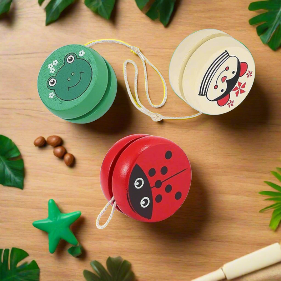 Wooden YOYO Spinner Toy -3 Piece(Random colour and design will be send) - Kids Bestie