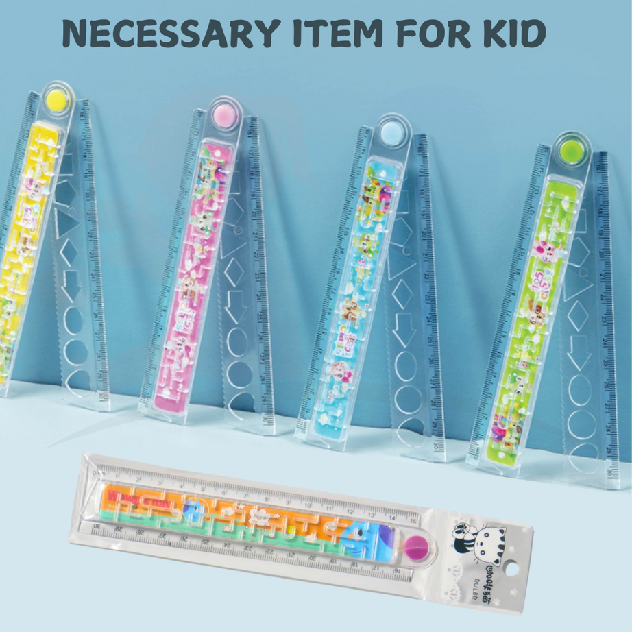Pack of 4-30cm Plastic Folding Ruler with Geometry Stencil Designs | KidsBestie